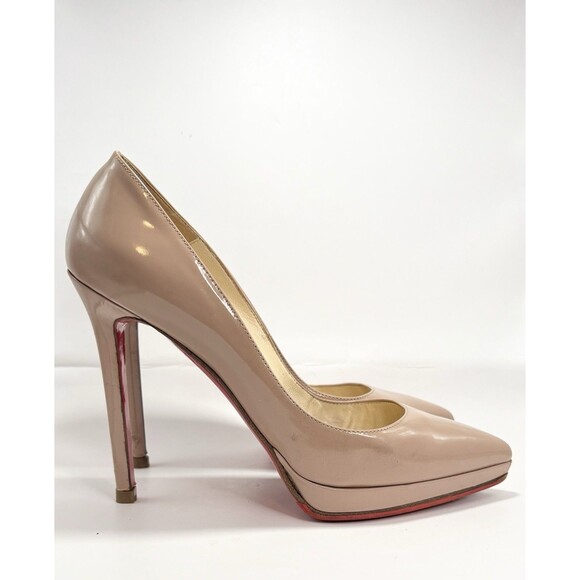 Christian Louboutin Pigalle Plato 120 Nude Patent Leather Stiletto Heels Sz 37.5 - Picture 1 of 14